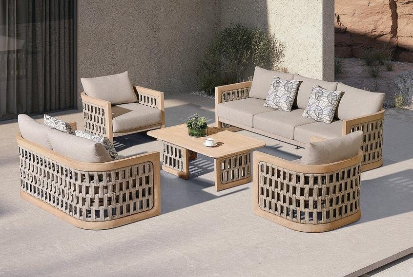 Living externo com trama sofisticada